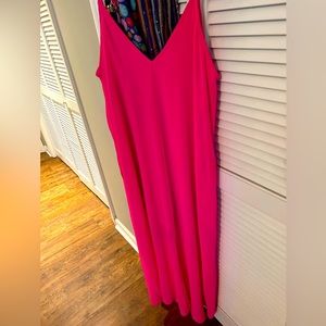 Glam- NWT size Large- Hot Pink spaghetti strap dress. Lined to the knee.